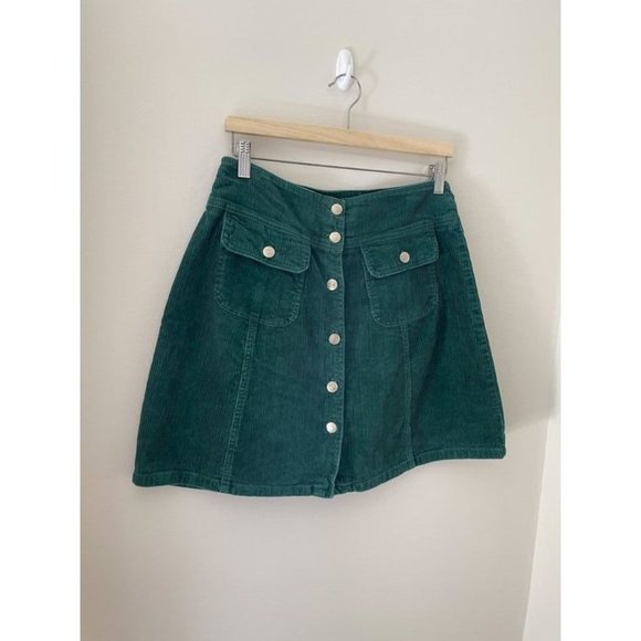 Women’s Vintage 90s Emerald Green Corduroy Button Front Skirt Academia Aesthetic - Picture 3 of 8